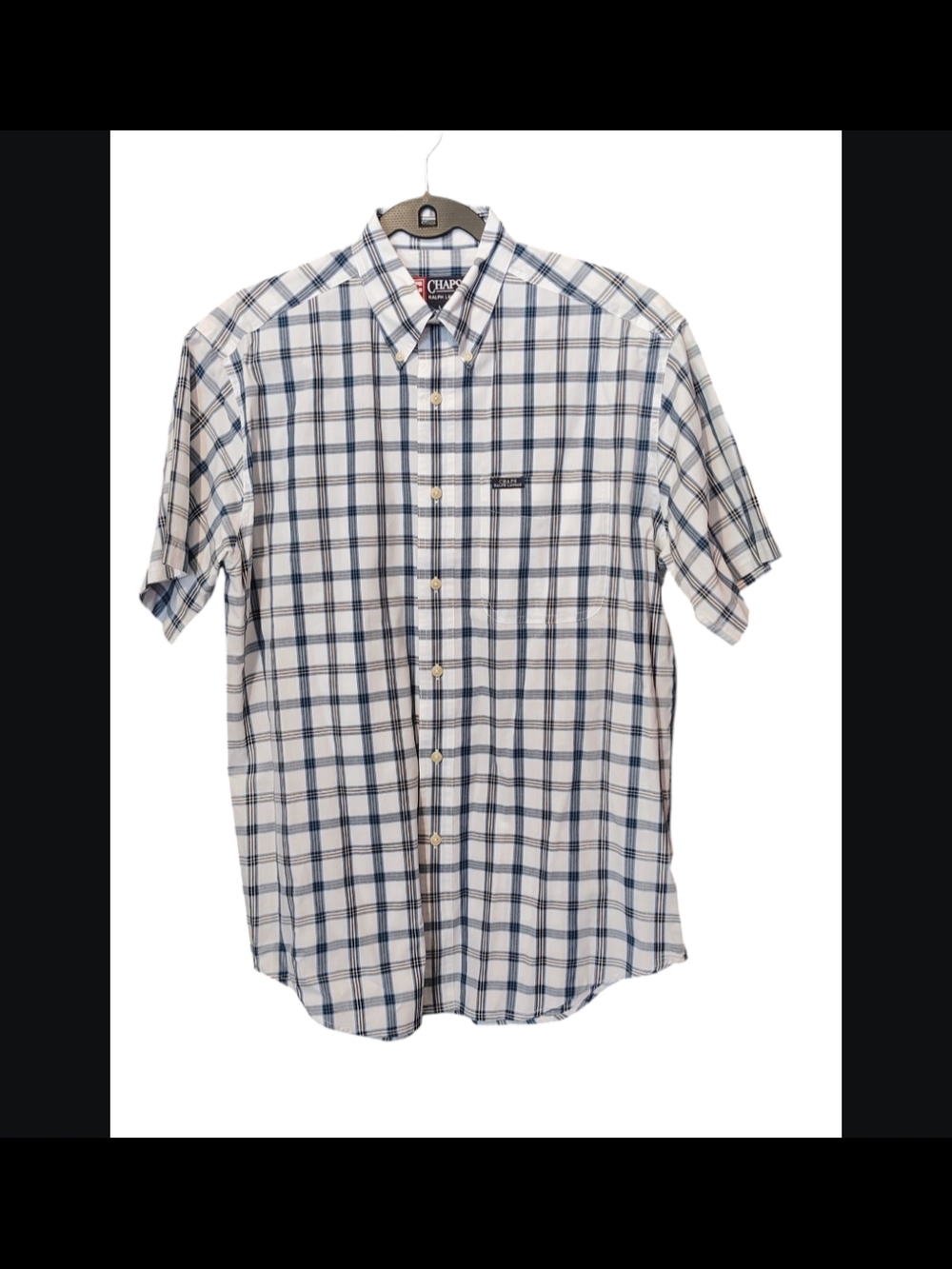 Ralph Lauren Short Sleeve Plaid Button-Down Shirt - White & Navy